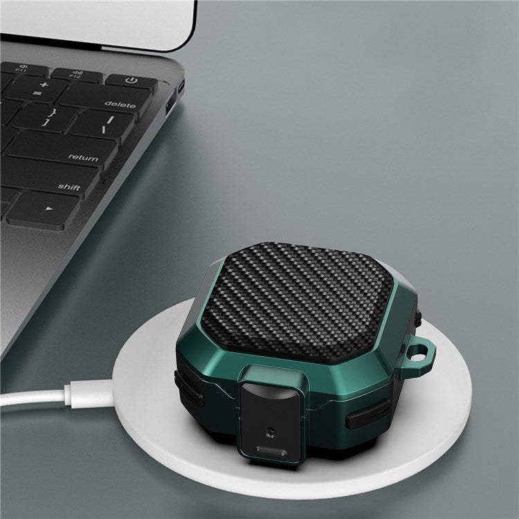 For Samsung Buds Live / Buds2 / Buds 2 Pro / Buds Pro Carbon Fibre Texture Shockproof Case Earbuds Charging Case Cover Soft TPU+PC Headset Protector - Black Blue