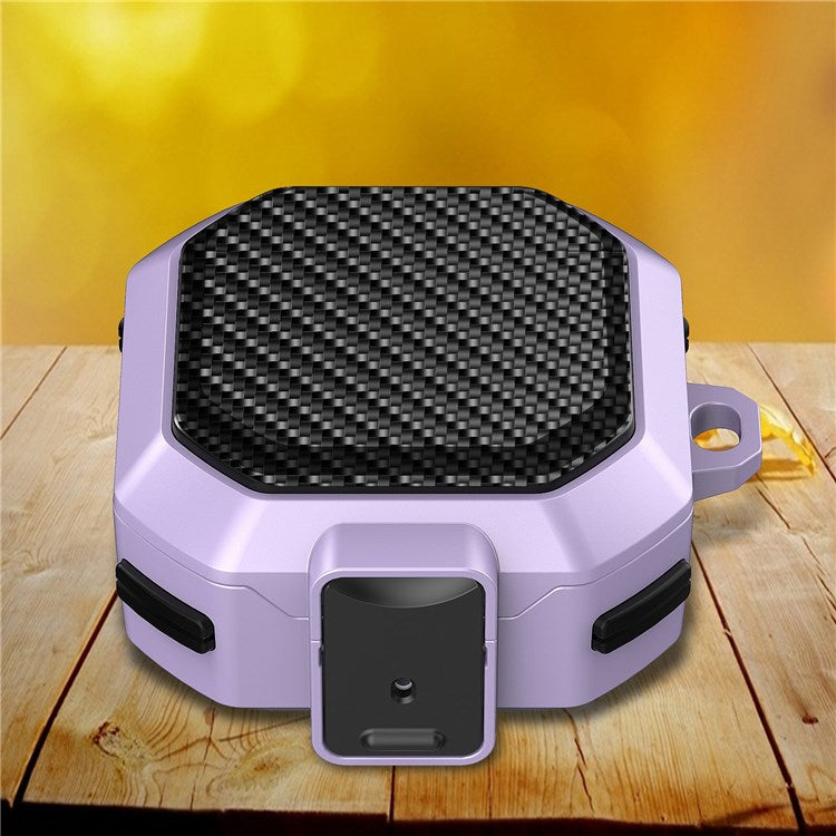 For Samsung Buds Live / Buds2 / Buds 2 Pro / Buds Pro Carbon Fibre Texture Shockproof Case Earbuds Charging Case Cover Soft TPU+PC Headset Protector - Black Purple