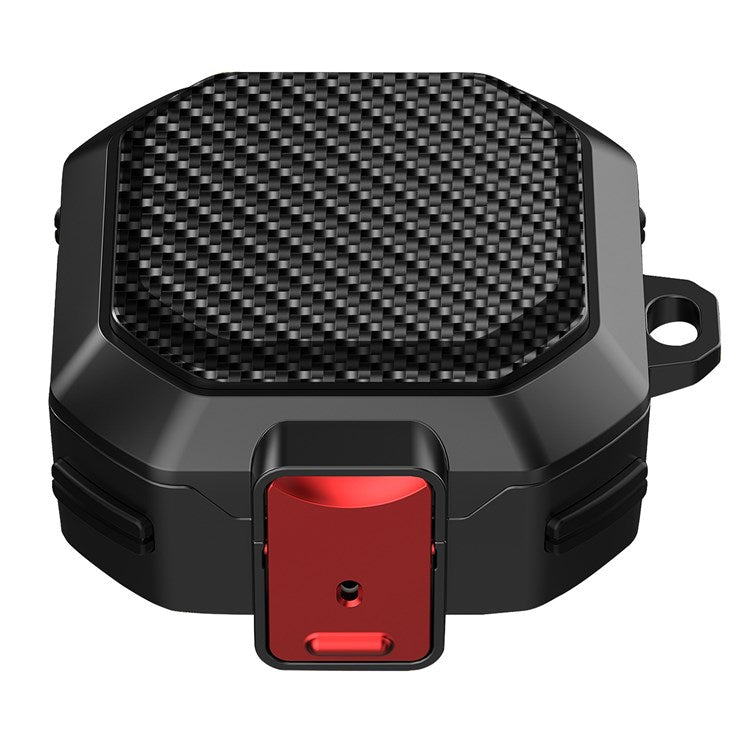 For Samsung Buds Live / Buds2 / Buds 2 Pro / Buds Pro Carbon Fibre Texture Shockproof Case Earbuds Charging Case Cover Soft TPU+PC Headset Protector - Black Red Buckle