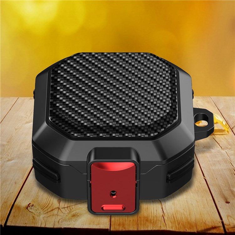 For Samsung Buds Live / Buds2 / Buds 2 Pro / Buds Pro Carbon Fibre Texture Shockproof Case Earbuds Charging Case Cover Soft TPU+PC Headset Protector - Black Red Buckle