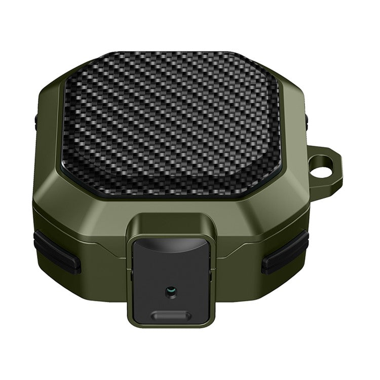 For Samsung Buds Live / Buds2 / Buds 2 Pro / Buds Pro Carbon Fibre Texture Shockproof Case Earbuds Charging Case Cover Soft TPU+PC Headset Protector - Army Green
