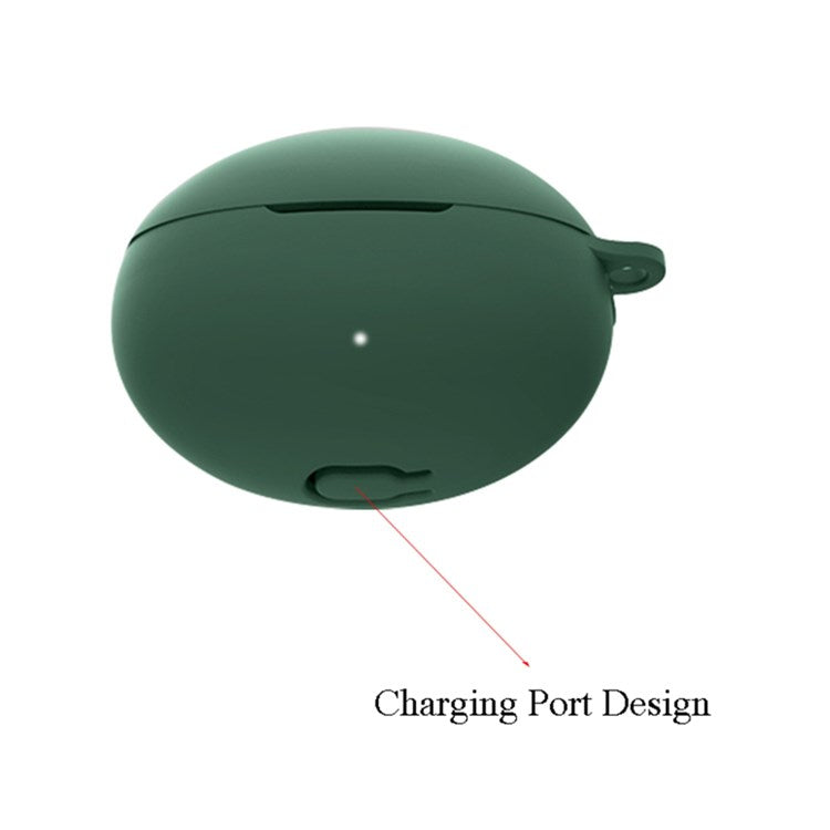 For Huawei FreeBuds 5i Bluetooth Earphone Silicone Case Anti-drop Anti-scratch Protective Cover with Anti-lost Buckle - Blackish Green