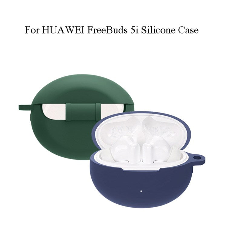For Huawei FreeBuds 5i Bluetooth Earphone Silicone Case Anti-drop Anti-scratch Protective Cover with Anti-lost Buckle - White