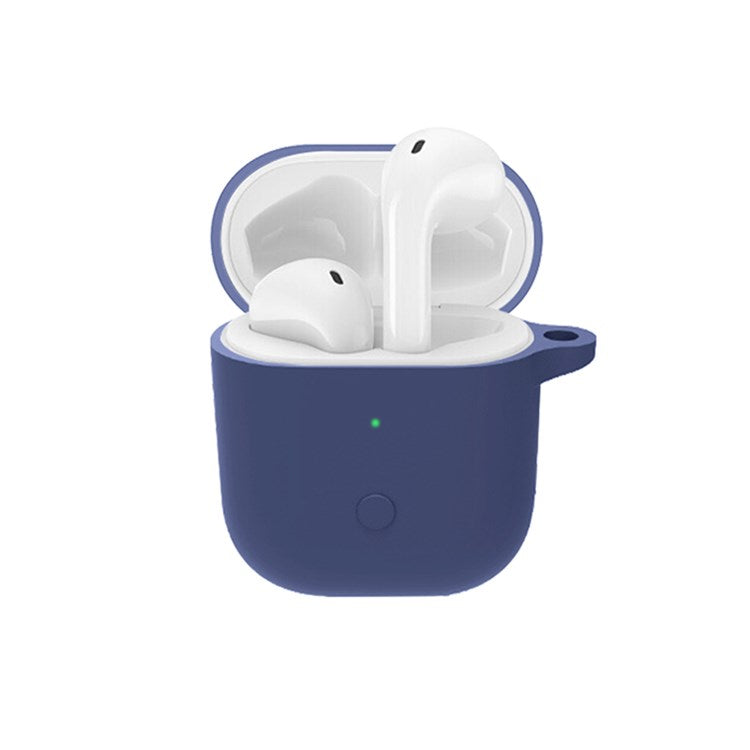 For Realme Buds Air Neo TWS Headset Silicone Case Bluetooth Earbuds Protective Cover with Anti-Lost Buckle - Dark Blue