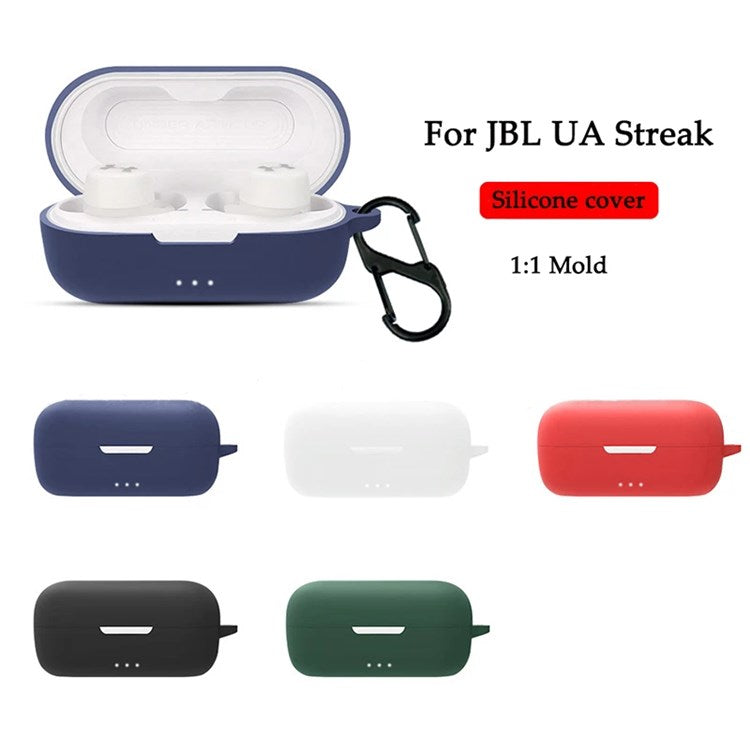 Shockproof Case for JBL UA Streak Wireless Headset Protector with Anti-Lost Buckle Bluetooth Earbuds Silicone Cover - Black