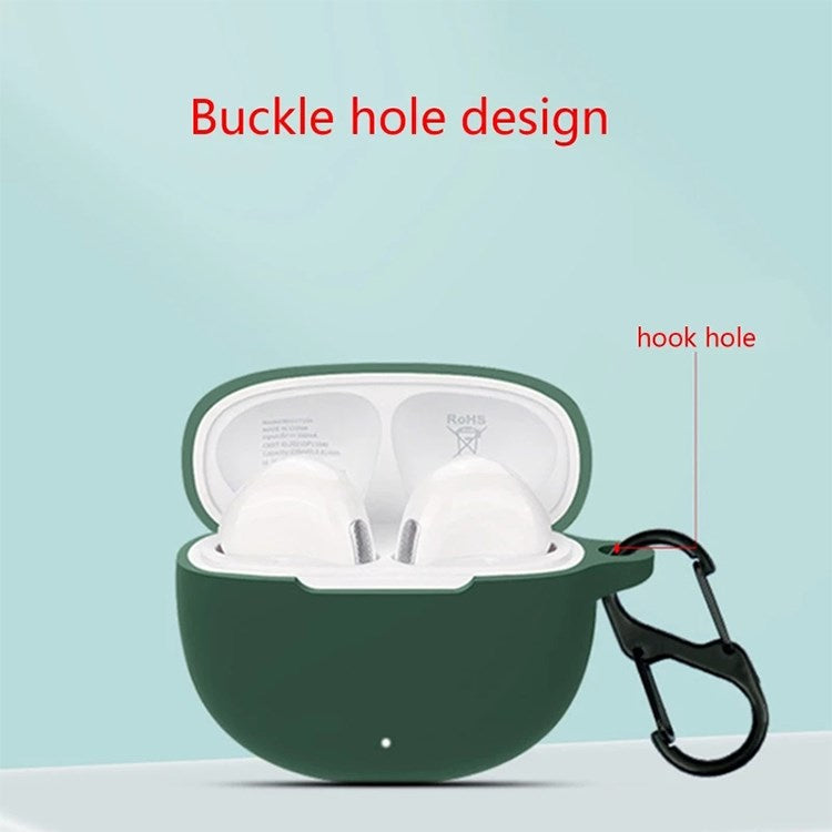 Silicone Case for QCY T20 Bluetooth Earbuds Cover Drop-Proof Soft Protector with Anti-Lost Buckle - Blackish Green