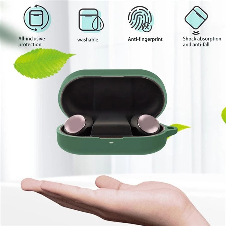 For B&O Beoplay EQ Bluetooth Earphone Soft Silicone Protective Case Drop-proof Cover with Anti-lost Buckle - Blackish Green