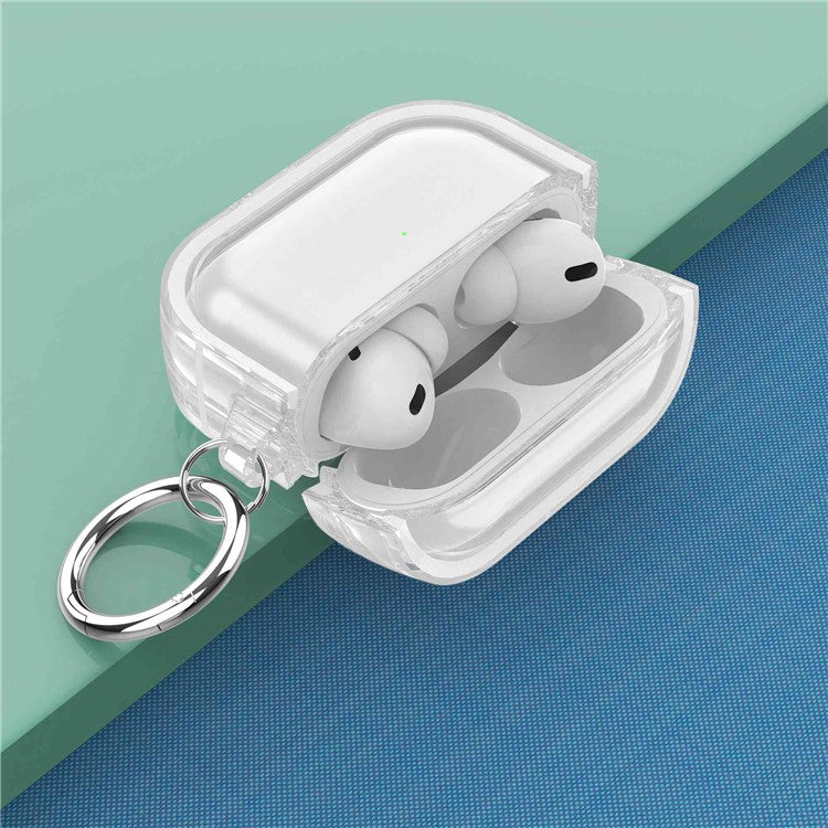 For Apple AirPods Pro Transparent Dual-color Design PC+TPU Drop-proof Bluetooth Earphone Case Shockproof Charging Box - White