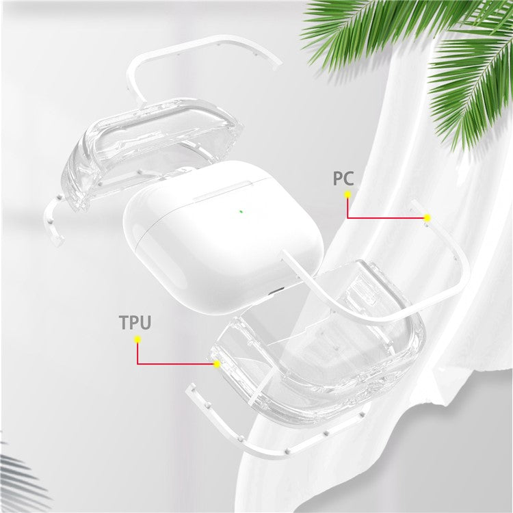 For Apple AirPods Pro Transparent Dual-color Design PC+TPU Drop-proof Bluetooth Earphone Case Shockproof Charging Box - White