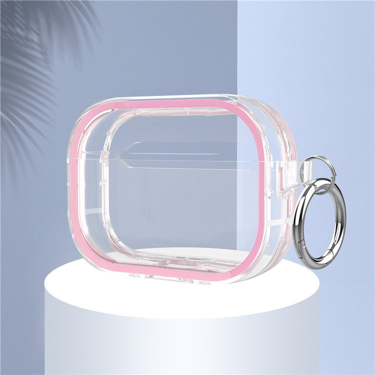 For Apple AirPods Pro Transparent Dual-color Design PC+TPU Drop-proof Bluetooth Earphone Case Shockproof Charging Box - Pink