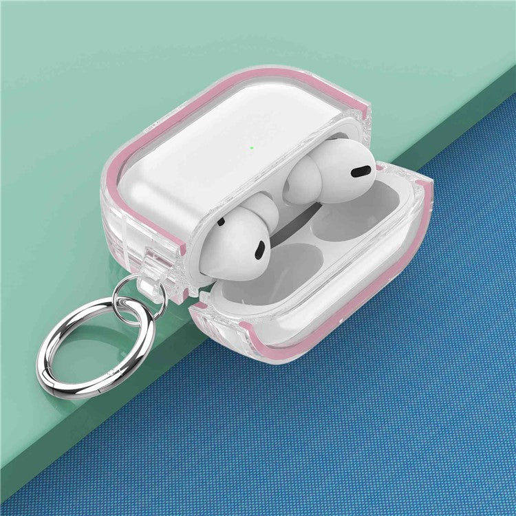 For Apple AirPods Pro Transparent Dual-color Design PC+TPU Drop-proof Bluetooth Earphone Case Shockproof Charging Box - Pink