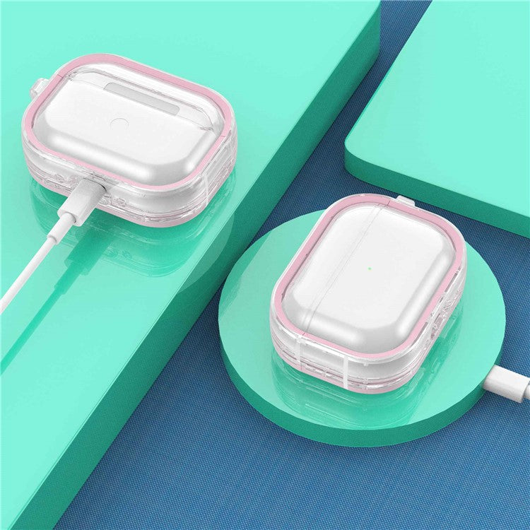 For Apple AirPods Pro Transparent Dual-color Design PC+TPU Drop-proof Bluetooth Earphone Case Shockproof Charging Box - Pink