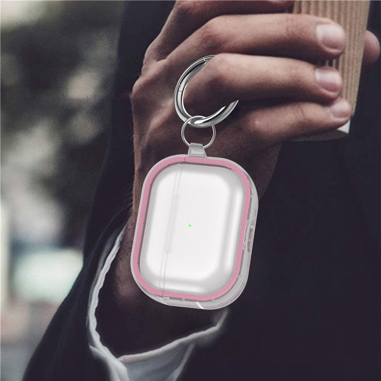 For Apple AirPods Pro Transparent Dual-color Design PC+TPU Drop-proof Bluetooth Earphone Case Shockproof Charging Box - Pink