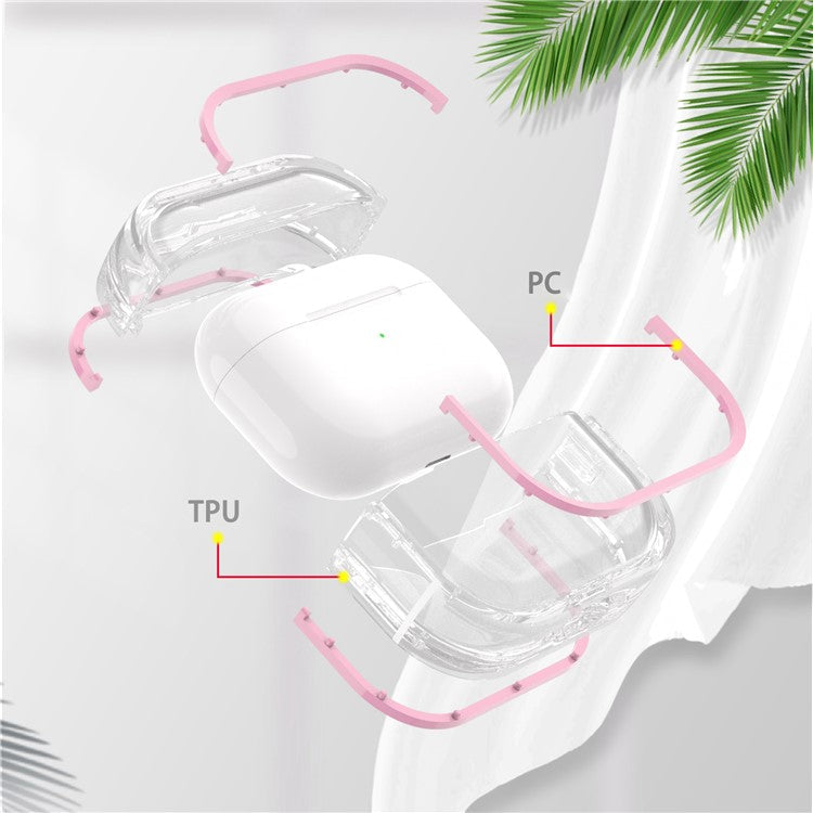 For Apple AirPods Pro Transparent Dual-color Design PC+TPU Drop-proof Bluetooth Earphone Case Shockproof Charging Box - Pink