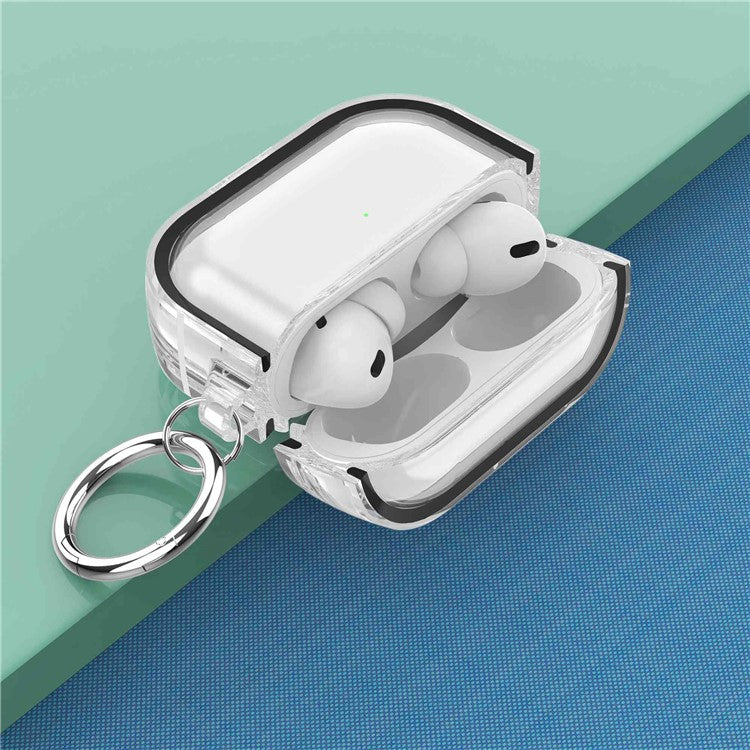 For Apple AirPods Pro Transparent Dual-color Design PC+TPU Drop-proof Bluetooth Earphone Case Shockproof Charging Box - Black