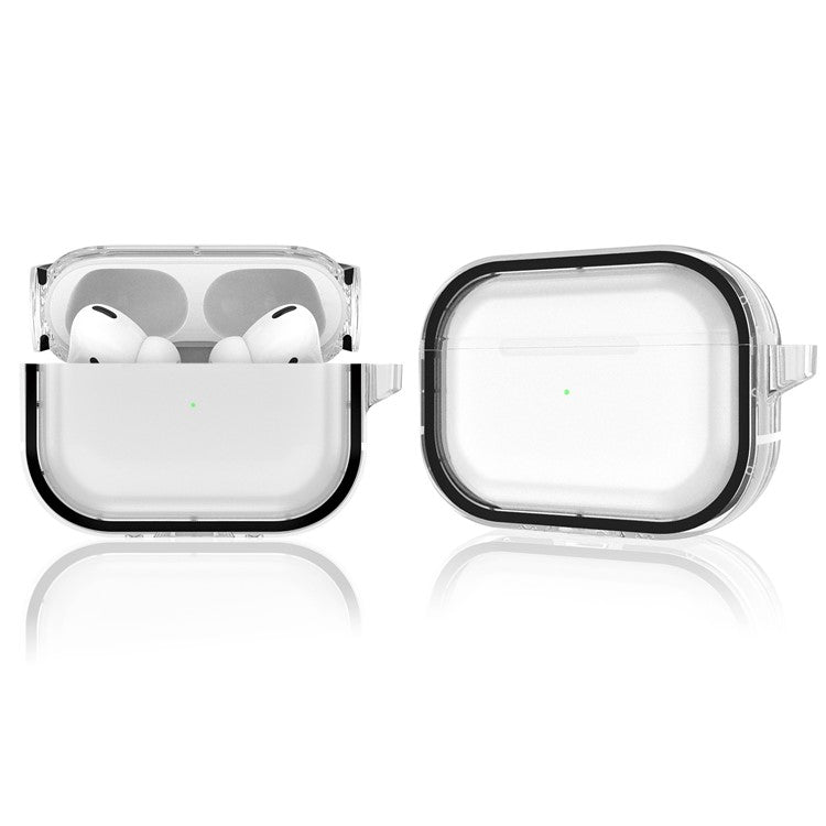 For Apple AirPods Pro Transparent Dual-color Design PC+TPU Drop-proof Bluetooth Earphone Case Shockproof Charging Box - Black