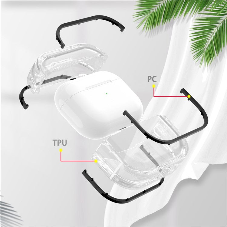 For Apple AirPods Pro Transparent Dual-color Design PC+TPU Drop-proof Bluetooth Earphone Case Shockproof Charging Box - Black