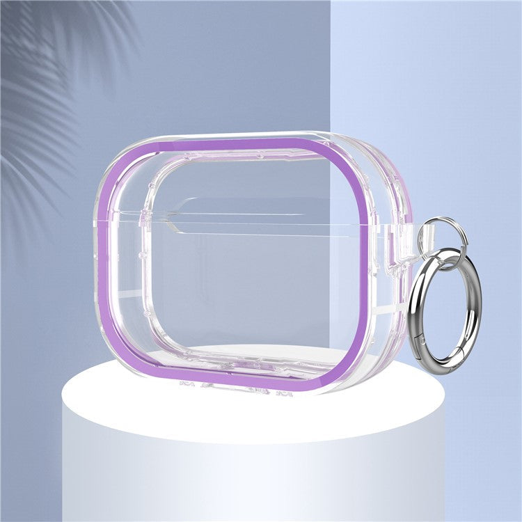 For Apple AirPods Pro Transparent Dual-color Design PC+TPU Drop-proof Bluetooth Earphone Case Shockproof Charging Box - Purple