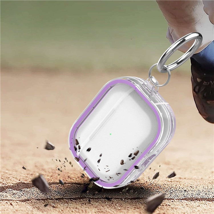 For Apple AirPods Pro Transparent Dual-color Design PC+TPU Drop-proof Bluetooth Earphone Case Shockproof Charging Box - Purple