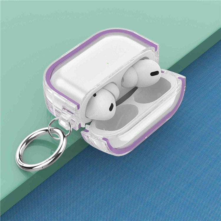 For Apple AirPods Pro Transparent Dual-color Design PC+TPU Drop-proof Bluetooth Earphone Case Shockproof Charging Box - Purple