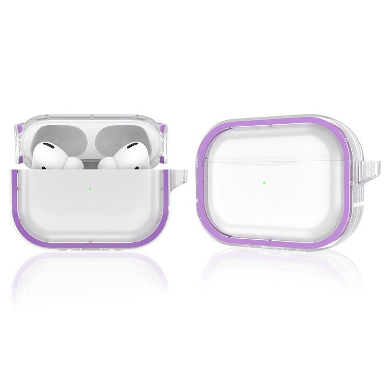 For Apple AirPods Pro Transparent Dual-color Design PC+TPU Drop-proof Bluetooth Earphone Case Shockproof Charging Box - Purple