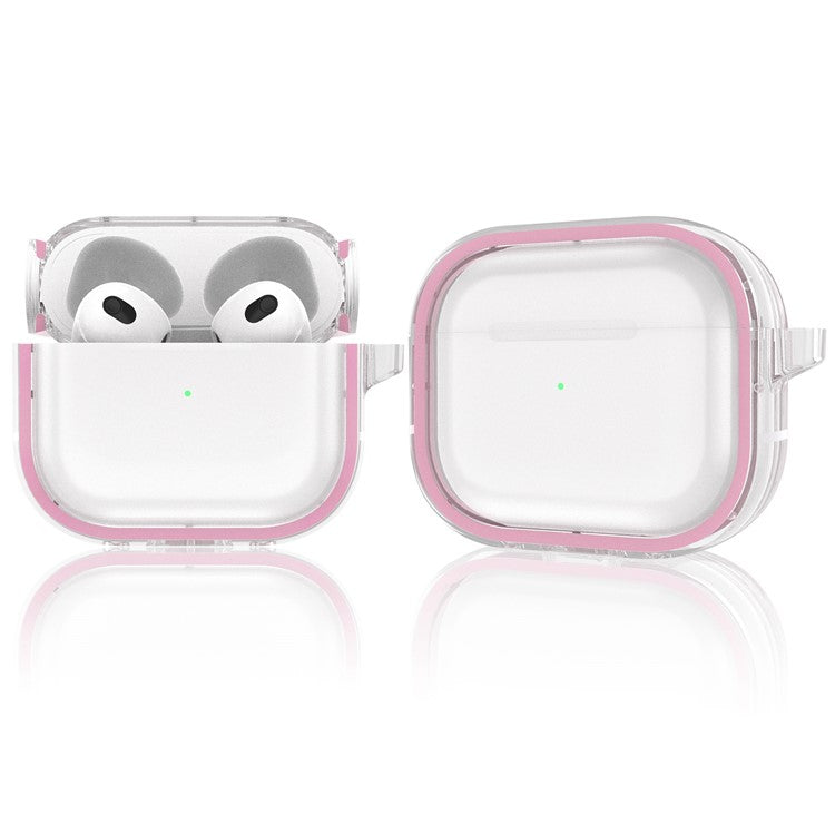 For Apple AirPods 3 Stylish Transparent Dual-color Design PC+TPU Bluetooth Earphone Case Anti-fall Charging Box - Pink