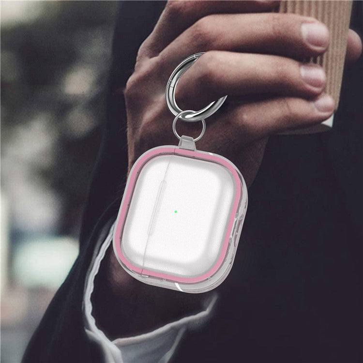 For Apple AirPods 3 Stylish Transparent Dual-color Design PC+TPU Bluetooth Earphone Case Anti-fall Charging Box - Pink