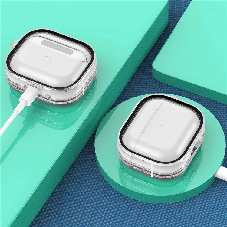 For Apple AirPods 3 Stylish Transparent Dual-color Design PC+TPU Bluetooth Earphone Case Anti-fall Charging Box - Black