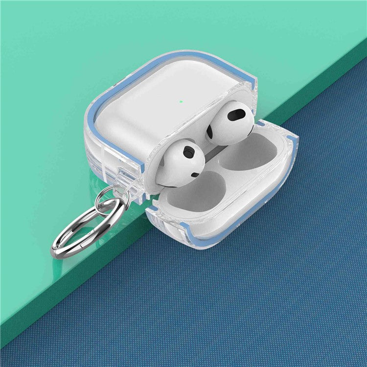 For Apple AirPods 3 Stylish Transparent Dual-color Design PC+TPU Bluetooth Earphone Case Anti-fall Charging Box - Blue