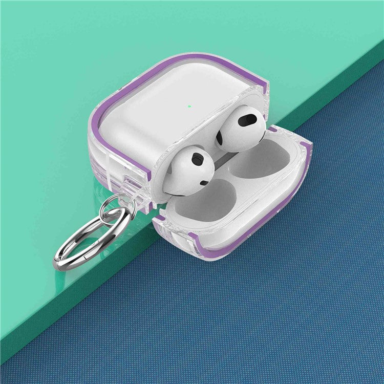 For Apple AirPods 3 Stylish Transparent Dual-color Design PC+TPU Bluetooth Earphone Case Anti-fall Charging Box - Purple