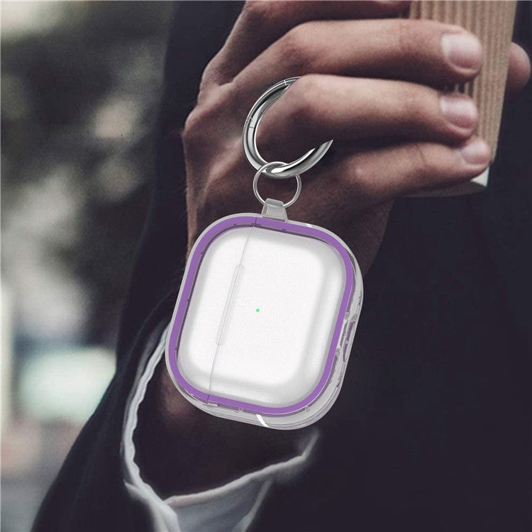 For Apple AirPods 3 Stylish Transparent Dual-color Design PC+TPU Bluetooth Earphone Case Anti-fall Charging Box - Purple