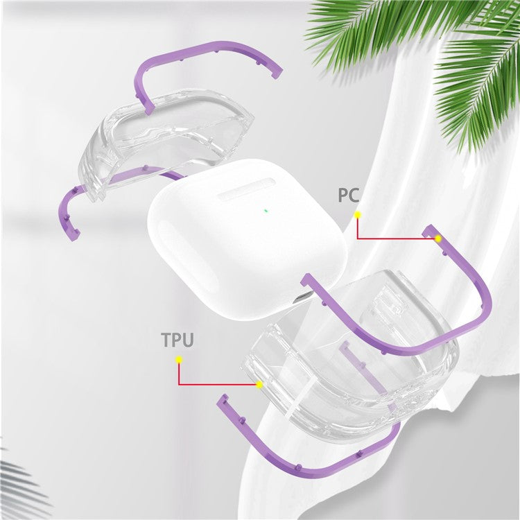 For Apple AirPods 3 Stylish Transparent Dual-color Design PC+TPU Bluetooth Earphone Case Anti-fall Charging Box - Purple