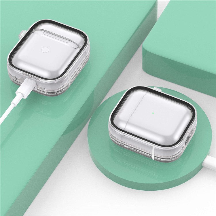 For Apple AirPods with Charging Case (2016) / (2019) / AirPods with Wireless Charging Case (2019) PC+TPU Transparent Dual-color Design Bluetooth Earphone Case Anti-drop Charging Box - Black