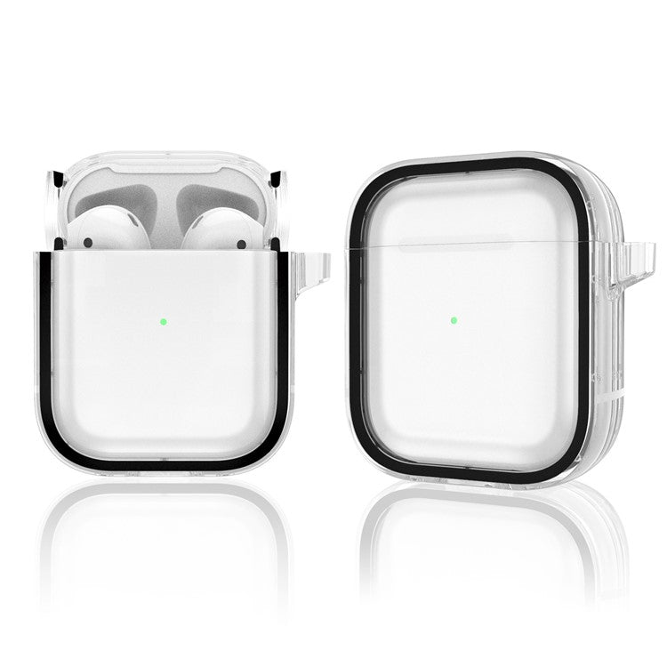 For Apple AirPods with Charging Case (2016) / (2019) / AirPods with Wireless Charging Case (2019) PC+TPU Transparent Dual-color Design Bluetooth Earphone Case Anti-drop Charging Box - Black