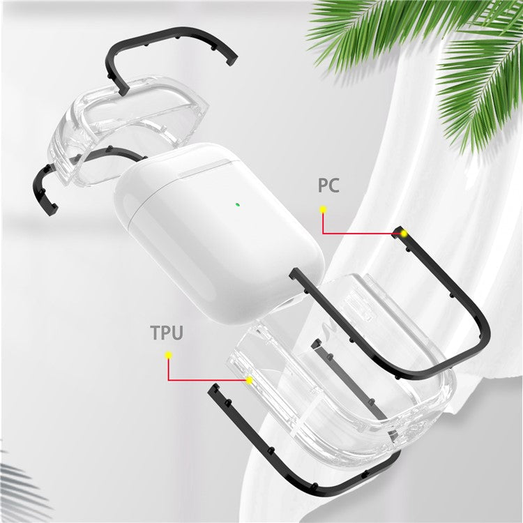 For Apple AirPods with Charging Case (2016) / (2019) / AirPods with Wireless Charging Case (2019) PC+TPU Transparent Dual-color Design Bluetooth Earphone Case Anti-drop Charging Box - Black