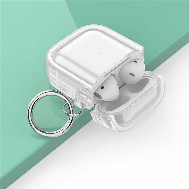 For Apple AirPods with Charging Case (2016) / (2019) / AirPods with Wireless Charging Case (2019) PC+TPU Transparent Dual-color Design Bluetooth Earphone Case Anti-drop Charging Box - White