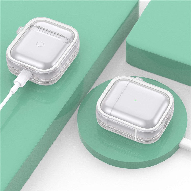 For Apple AirPods with Charging Case (2016) / (2019) / AirPods with Wireless Charging Case (2019) PC+TPU Transparent Dual-color Design Bluetooth Earphone Case Anti-drop Charging Box - White
