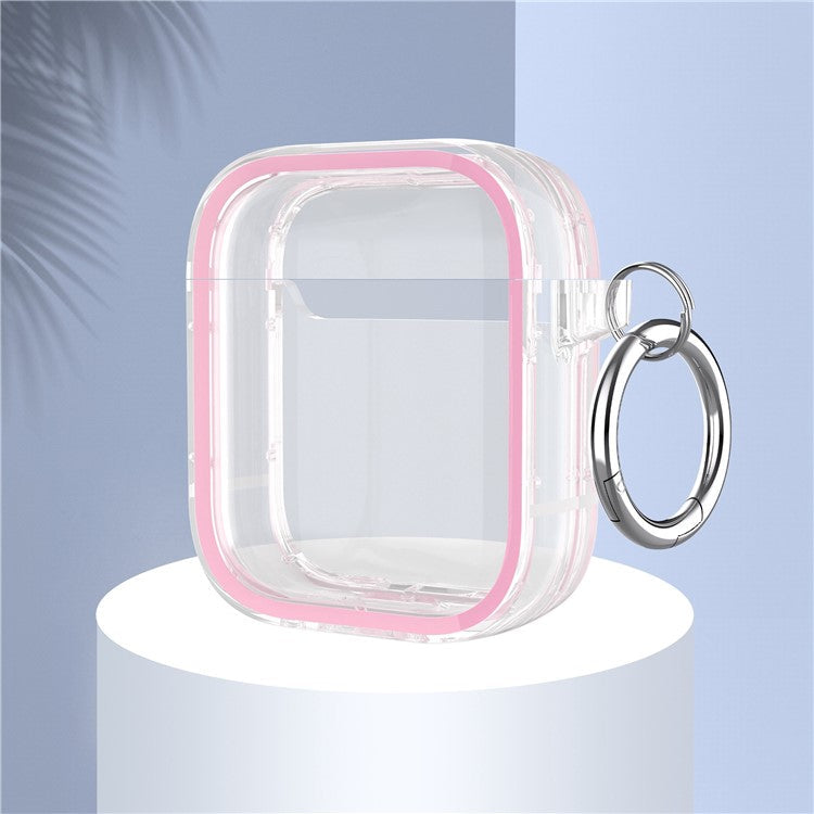For Apple AirPods with Charging Case (2016) / (2019) / AirPods with Wireless Charging Case (2019) PC+TPU Transparent Dual-color Design Bluetooth Earphone Case Anti-drop Charging Box - Pink