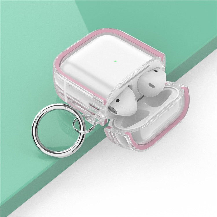 For Apple AirPods with Charging Case (2016) / (2019) / AirPods with Wireless Charging Case (2019) PC+TPU Transparent Dual-color Design Bluetooth Earphone Case Anti-drop Charging Box - Pink