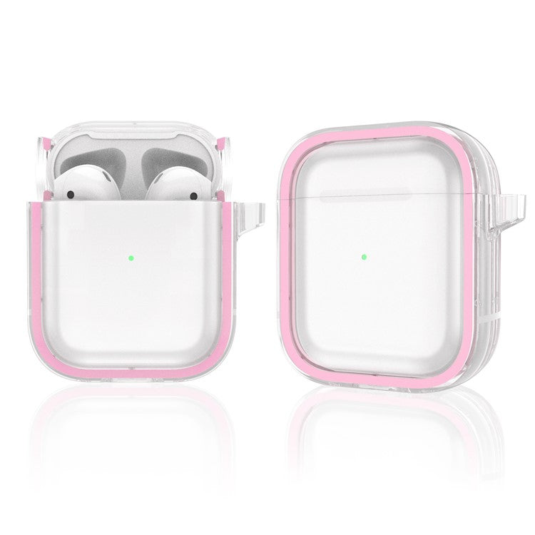 For Apple AirPods with Charging Case (2016) / (2019) / AirPods with Wireless Charging Case (2019) PC+TPU Transparent Dual-color Design Bluetooth Earphone Case Anti-drop Charging Box - Pink