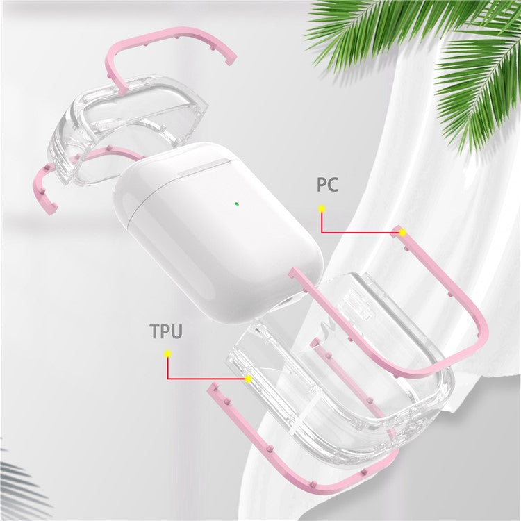 For Apple AirPods with Charging Case (2016) / (2019) / AirPods with Wireless Charging Case (2019) PC+TPU Transparent Dual-color Design Bluetooth Earphone Case Anti-drop Charging Box - Pink