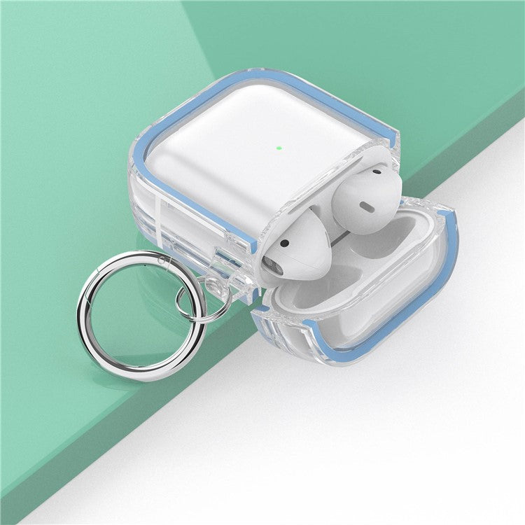 For Apple AirPods with Charging Case (2016) / (2019) / AirPods with Wireless Charging Case (2019) PC+TPU Transparent Dual-color Design Bluetooth Earphone Case Anti-drop Charging Box - Blue