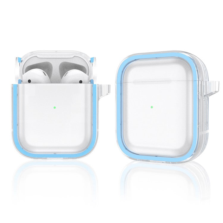 For Apple AirPods with Charging Case (2016) / (2019) / AirPods with Wireless Charging Case (2019) PC+TPU Transparent Dual-color Design Bluetooth Earphone Case Anti-drop Charging Box - Blue