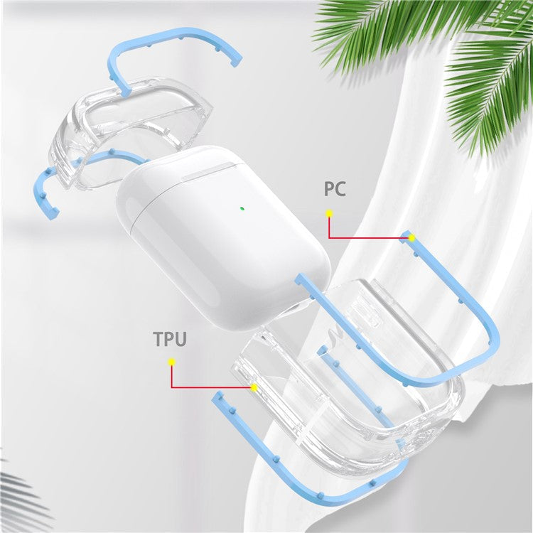 For Apple AirPods with Charging Case (2016) / (2019) / AirPods with Wireless Charging Case (2019) PC+TPU Transparent Dual-color Design Bluetooth Earphone Case Anti-drop Charging Box - Blue