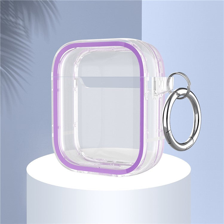 For Apple AirPods with Charging Case (2016) / (2019) / AirPods with Wireless Charging Case (2019) PC+TPU Transparent Dual-color Design Bluetooth Earphone Case Anti-drop Charging Box - Purple