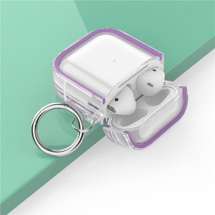 For Apple AirPods with Charging Case (2016) / (2019) / AirPods with Wireless Charging Case (2019) PC+TPU Transparent Dual-color Design Bluetooth Earphone Case Anti-drop Charging Box - Purple