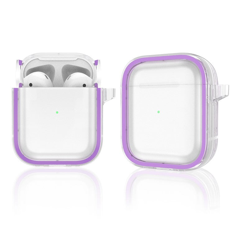 For Apple AirPods with Charging Case (2016) / (2019) / AirPods with Wireless Charging Case (2019) PC+TPU Transparent Dual-color Design Bluetooth Earphone Case Anti-drop Charging Box - Purple