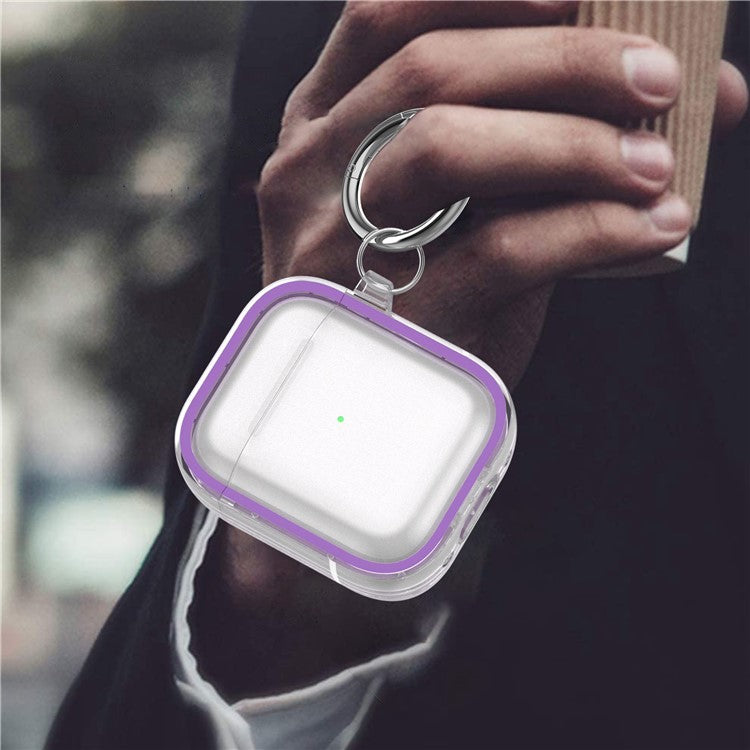 For Apple AirPods with Charging Case (2016) / (2019) / AirPods with Wireless Charging Case (2019) PC+TPU Transparent Dual-color Design Bluetooth Earphone Case Anti-drop Charging Box - Purple