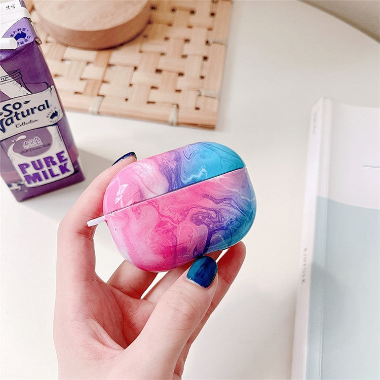 For Xiaomi Redmi Buds 4 Pro Earphone Case Hard PC Stylish Marble Pattern Water Transfer Printing Charging Box Protective Cover - Pink Blue Marble