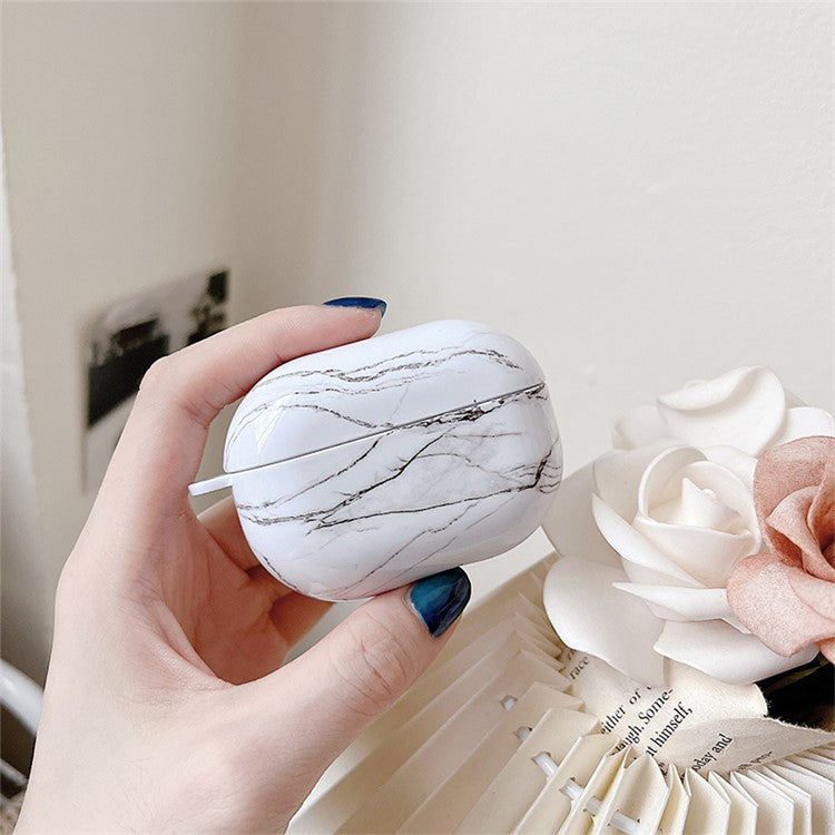 For Xiaomi Redmi Buds 4 Pro Earphone Case Hard PC Stylish Marble Pattern Water Transfer Printing Charging Box Protective Cover - White Marble